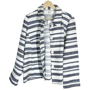 Appleseed's Blazer Tweed White and Navy Striped Size 18